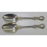 Two silver tablespoons in the Queens Pattern, hallmarked GA possibly George Aldwinkle, London