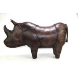 A vintage leather rhinoceros footstool by Dimitri Omersa possibly for Abercrombie and Fitch,
