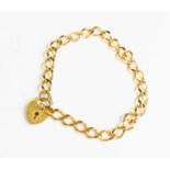 A 9ct gold chain link bracelet, with heart form clasp, 8g.