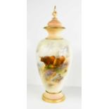 A Royal Worcester vase and cover, by John Stinton, the bulbous shaped vase painted with highland