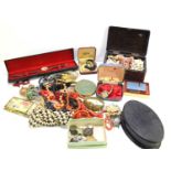 A group of Edwardian and later jewellery and watches to include a brass and enamel brooch, brass