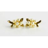 A pair of 9ct gold and seed pearl earrings, 2.5g.