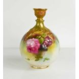 A small Royal Worcester vase, of bulbous form, painted with flowers, green mark to base, 14cm high.