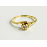 A 9ct gold and diamond ring, 1.4ct, circular stone, size O, 2.5g.