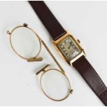 An Admiralty 9ct gold cased gents wristwatch, Art Deco, silvered dial, Arabic numbers, subsidiary