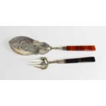 A 19th century silver Dutch fish slice with agate handle hallmarked for J.M. Van Kempen and Zoon