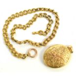 A Victorian / Edwardian 15ct gold chain together with a gold front and back photo locket pendant,