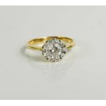 An 18ct gold (tested as) and diamond cluster ring, brilliant cut diamonds totalling approximately