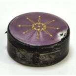 An imported possibly Russian silver and enamel box, the circular lid with lilac guilloche enamel