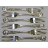 Six silver table forks in the Kings Pattern, hallmarked for John Round, Sheffield 1903, 15.7toz