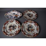 A group of 19th century Masons Imari pattern plates, three 23cm diameter, lozenge shaped Japan