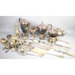 A group of silver plated items to include various flatware, Mappin and Webb milk jug and sugar