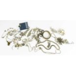 A group of vintage silver and diamante dress jewellery, including earrings, bracelets and