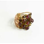A Georgian rose gold (unmarked) garnet and ruby cabochon stacking ring, 5.1g. A/F