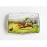 A Samson & Morden silver and enamel cigarette case, the enamel painted with three horses and