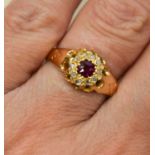 An 18ct gold and old cut diamond and ruby ring, Chester 1901, size R.