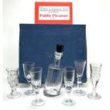 A Pablo Picasso designed liquor set with six glasses and decanter in the original box.