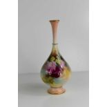 A Royal Worcester bulbous shaped vase with slim tapering neck, painted with pink and red roses all