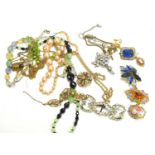 A group of vintage jewellery to include necklaces, brooches, porcelain cameo brooch, Albert chain