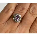 A 9ct gold amethyst and diamond ring, size L, 2.3g.