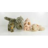 A group of Steiff animal cuddly toys comprising of Mopsy the pig, Kitty the cat, Lupi the wolf and a