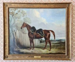 John FEARNLEY, Jnr. (British, 1818-1862): An equine portrait depicting a cavalry officers charger in