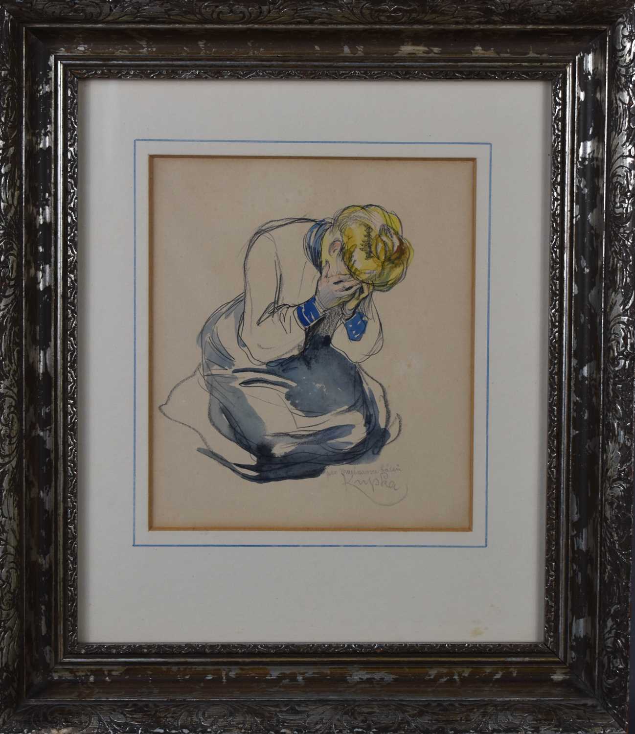 František KUPKA (Czech, 1871-1957) Kneeling Female Figure watercolour and crayon on paper, signed