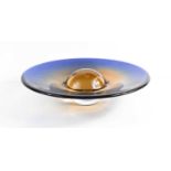 A Murano glass bowl, in blue fading to pale orange and forming a sphere to the centre, 33cm