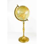 A Phillips Teresnal desk globe on a brass stand with makers stamp 1940s, 38cm high.