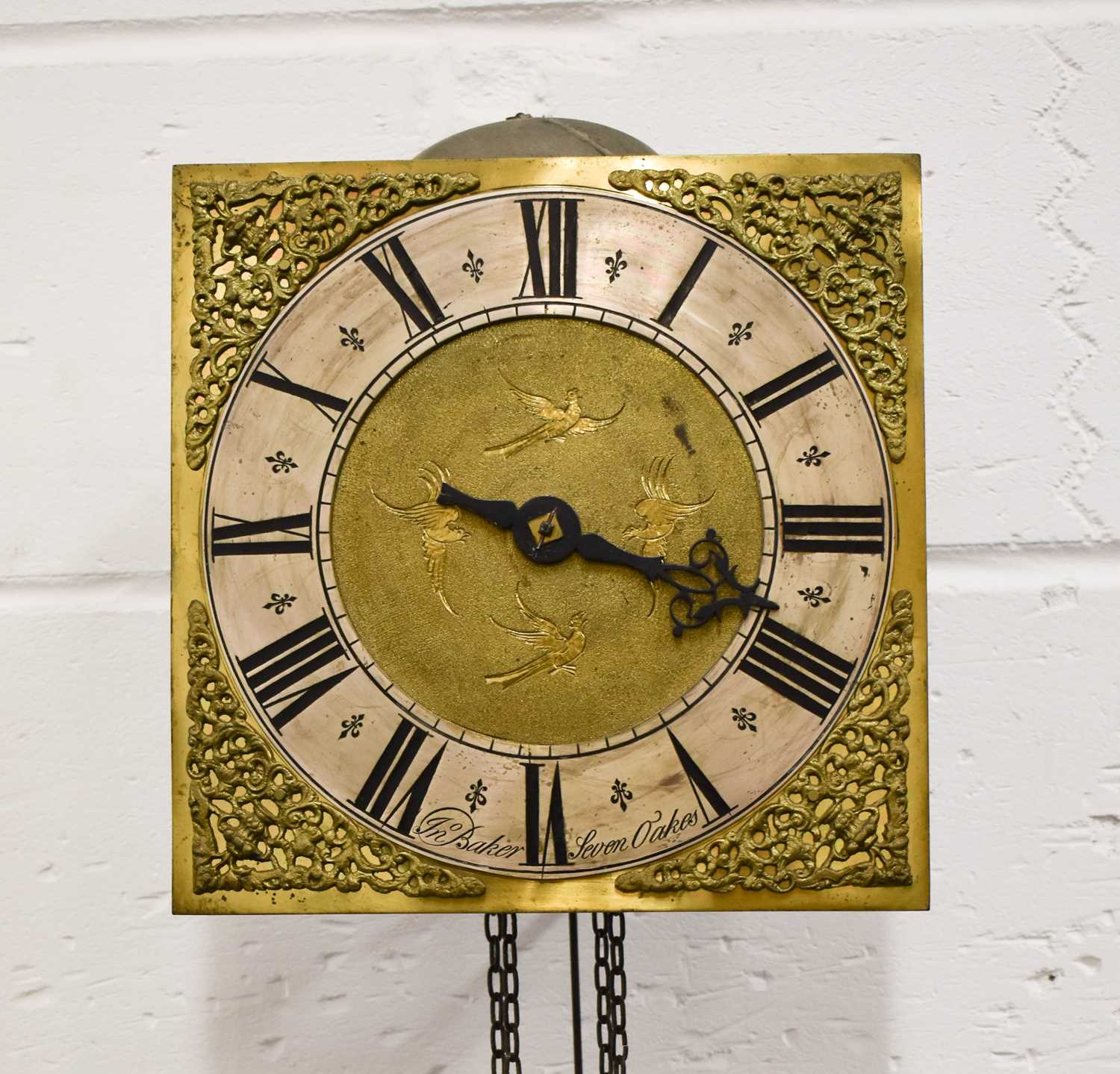 An 18th century John Baker of Sevenoaks hook and spike wall clock, ten inch brass square dial with - Bild 3 aus 10