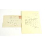 A letter from J. M. Barie to Sir John Foster Fraser, dated 26th July 1933, complete with hand