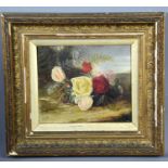 A 19th century still life of roses, oil on canvas, 21cm by 25cm.