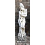 A reconstituted stone garden statue of a female classical figure, 95cm.