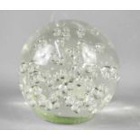 A large glass dump, clear with bubbles, 17cm high.