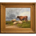 Thomas Sidney Cooper (1803-1902): sheep and cattle in a meadow, signed lower left T Sidney Cooper,