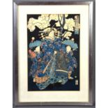 A 19th century Japanese colour woodblock print depicting three young woman, 35cm by 24cm.