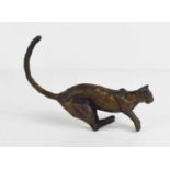 A 20th century bronze sculpture of a cat, 13cm long, unsigned.