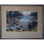Norman Merritt (20th Century): lakeside landscape, watercolour, 35 by 52cm.