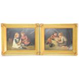 P.Karby (19th century): A pair of oils on panel of children playing, one depicting two girls playing