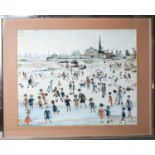 LS Lowry print, titled At The Seaside 1946, framed and glazed, 60 by 48cm.