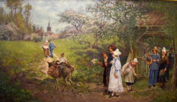 William John HENNESSY (Irish, 1839-1917): A wedding scene, with figures in a landscape, church spire
