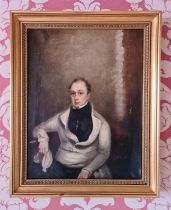 A 19th century oil on canvas, depicting portrait of a seated gentleman, unsigned, 32 by 42cm.