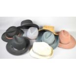 A group of vintage hats to include Major wear woll hat, Australian Kanga hat company, Anthony Graham