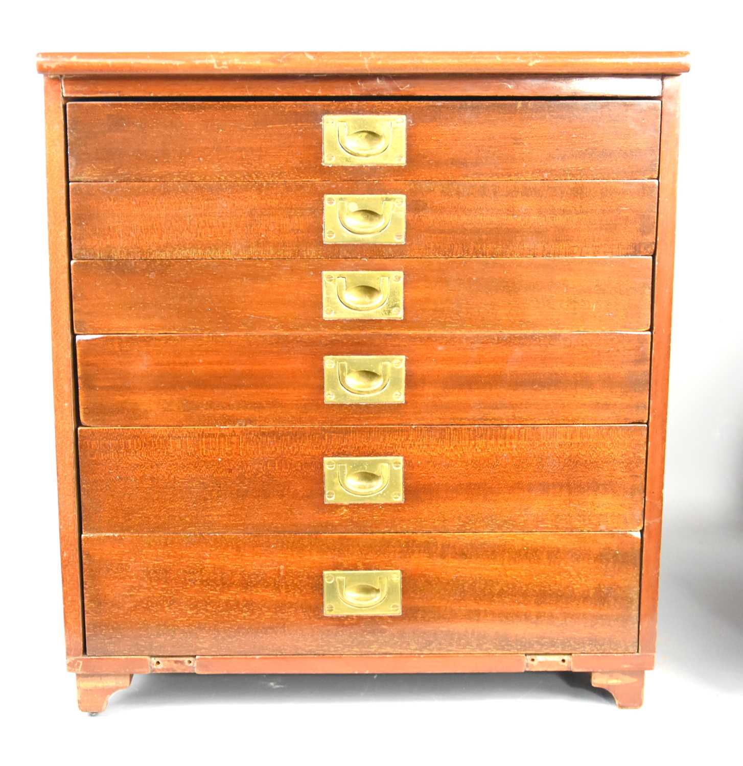 A mahogany collectors or specimen set of six graduated drawers, fitted with brass ring pull handles,