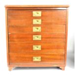 A mahogany collectors or specimen set of six graduated drawers, fitted with brass ring pull handles,