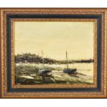 John Boyce (b. 1938): oil on board, harbour scene, signed bottom right, 24cm by 19cm.