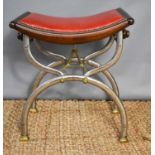 CH Hare & Son Patent stool, with rise and fall action and red leather top, 47cm by 34cm.