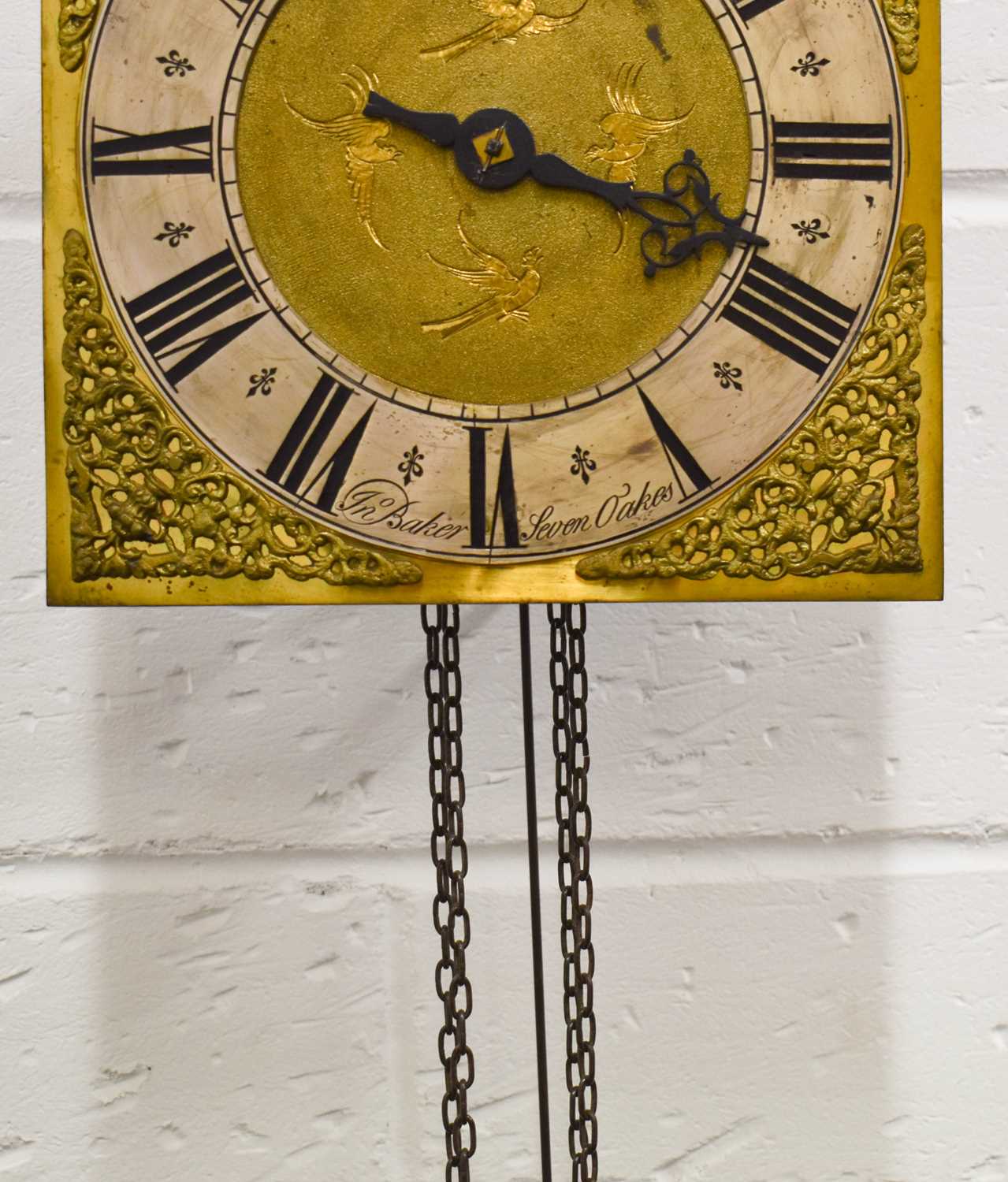 An 18th century John Baker of Sevenoaks hook and spike wall clock, ten inch brass square dial with - Bild 5 aus 10