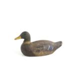 A 19th century wooden decoy duck with signs of residual paint, 19cm high.