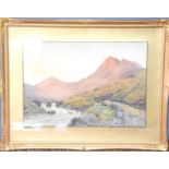 Alfred de Breanski (1852-1928): Watercolour depicting an evening view of a Welsh valley, signed,